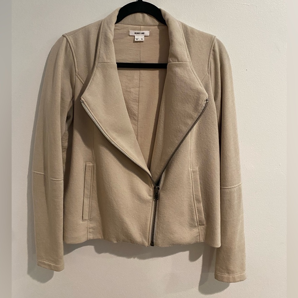 Helmut Lang Asymmetrical Moto Jacket in Oatmeal Beige sz S